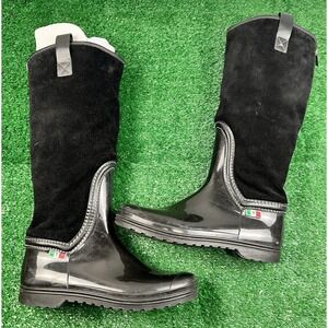 Les Tres Jolis LTJ Black Rubber and Suede Rain Boots in Black SZ 8 (42) Italy
